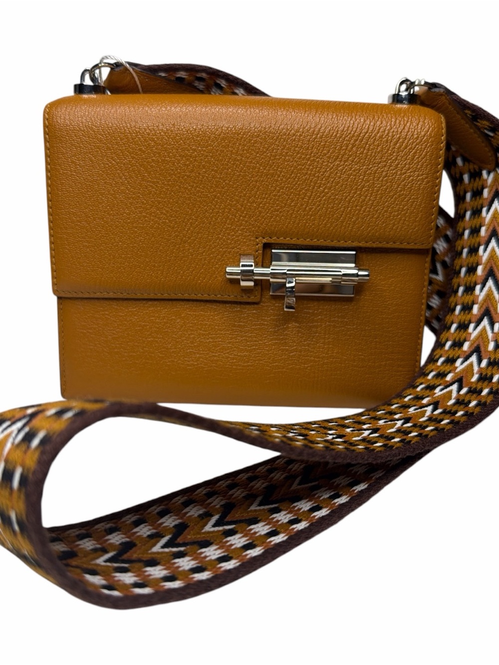 Hermès Verrou 21 Mini Sesame Chèvre Mysore PHW with Original Hermès Guitar Strap